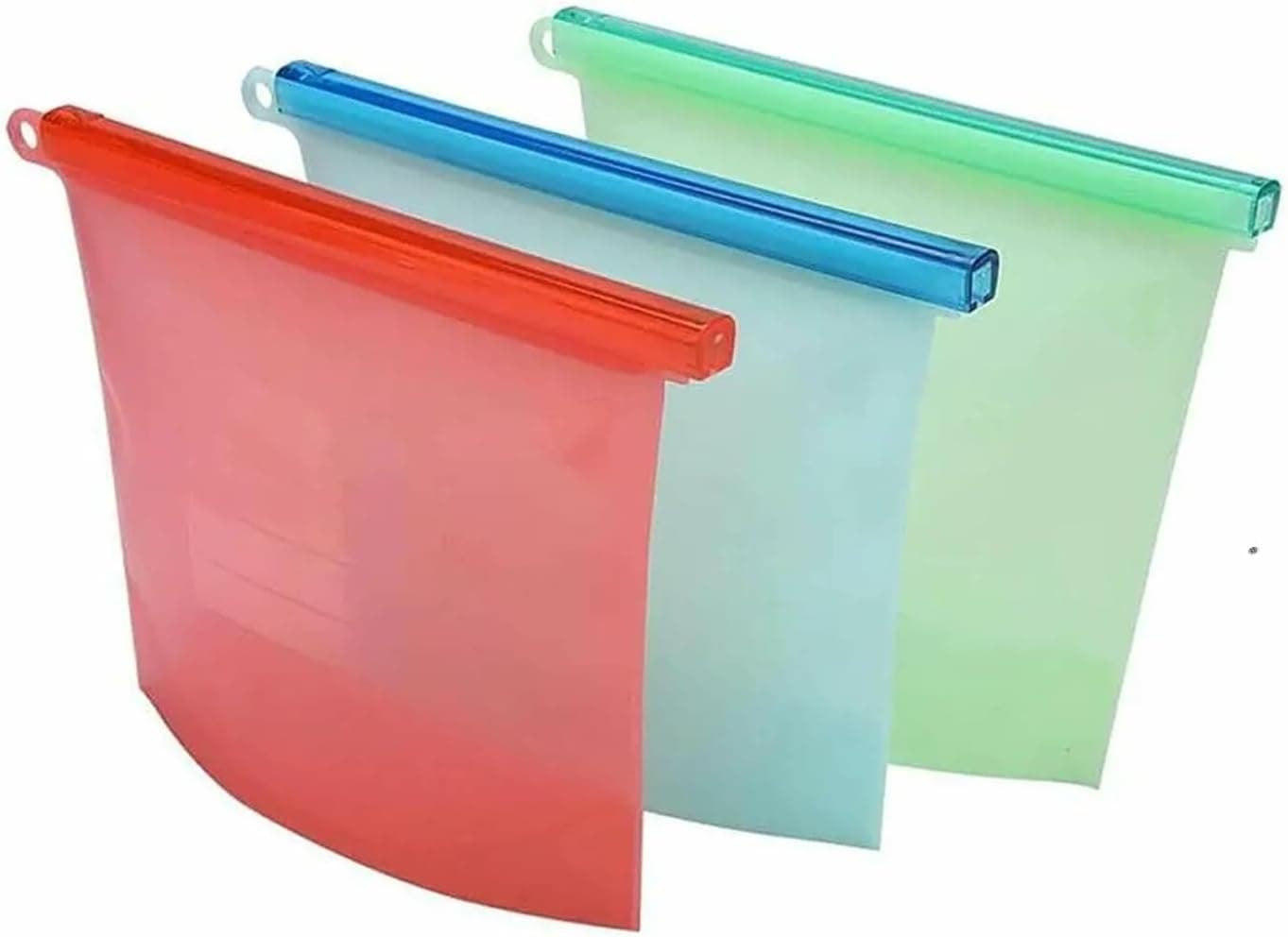 Silicone Storage Bag for Food, Set of 3 Pieces, Airtight Seal with Plastic Closure, Microwave Safe, Scratch-Free for Refrigerator Use, Easy to Clean - MultiColor